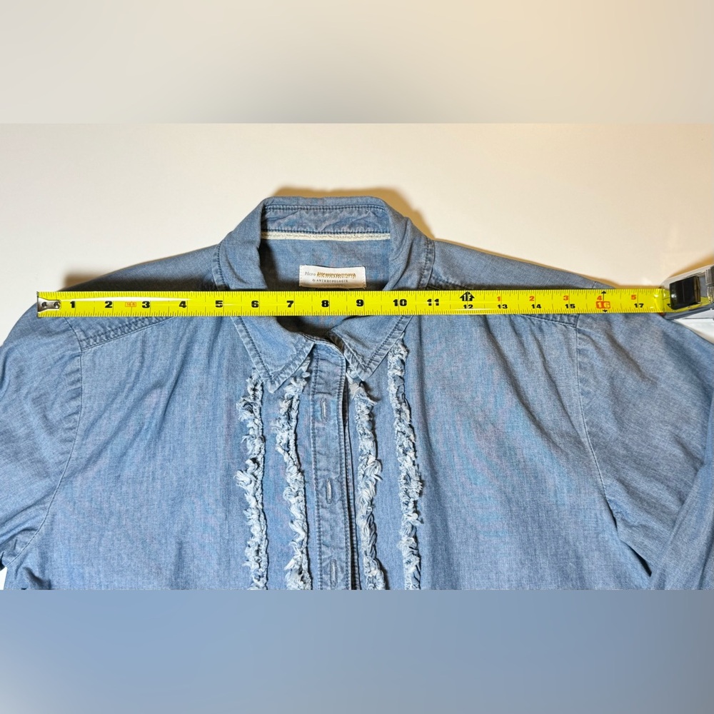 Pilcro by Anthropologie Juni Ruffled Denim Button Down Petite Small 3/4 Sleeve - Picture 8 of 13